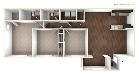 Floor plan for 3 beds, 2 baths, 1315 sqft